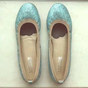 Andrew Stevens turquoise sparkle ballet flats.